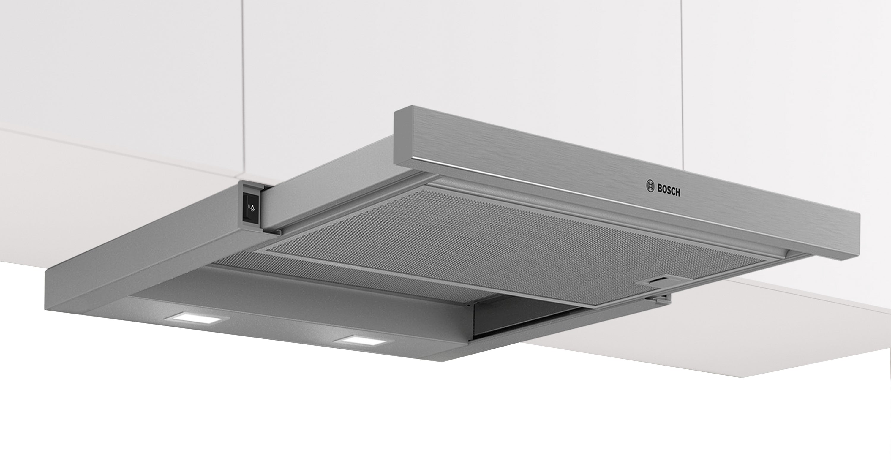 Bosch Serie 2, Flachschirmhaube, 60 cm, Silbermetallic, Griffleiste optional