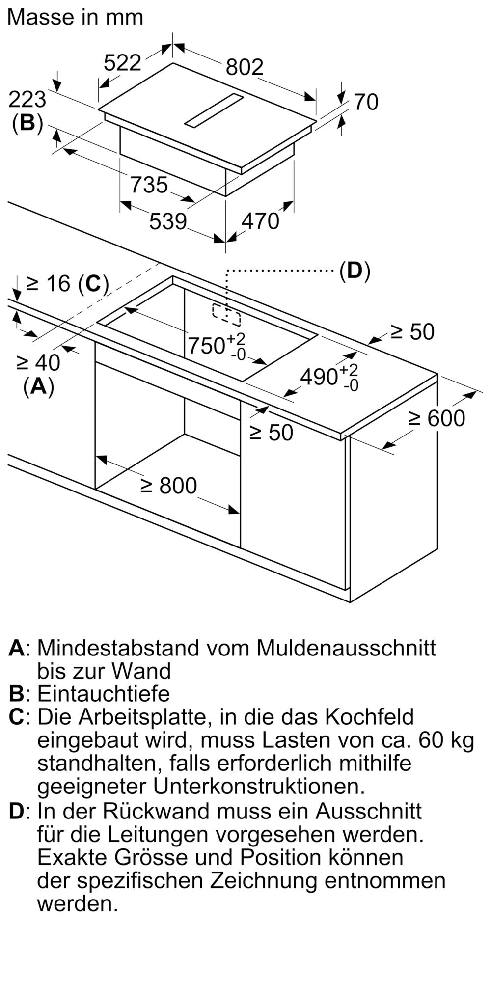 Siemens iQ500, Induktions Kochfeld mit integriertem Dunstabzug, 80 cm, Rahmenlos aufliegend