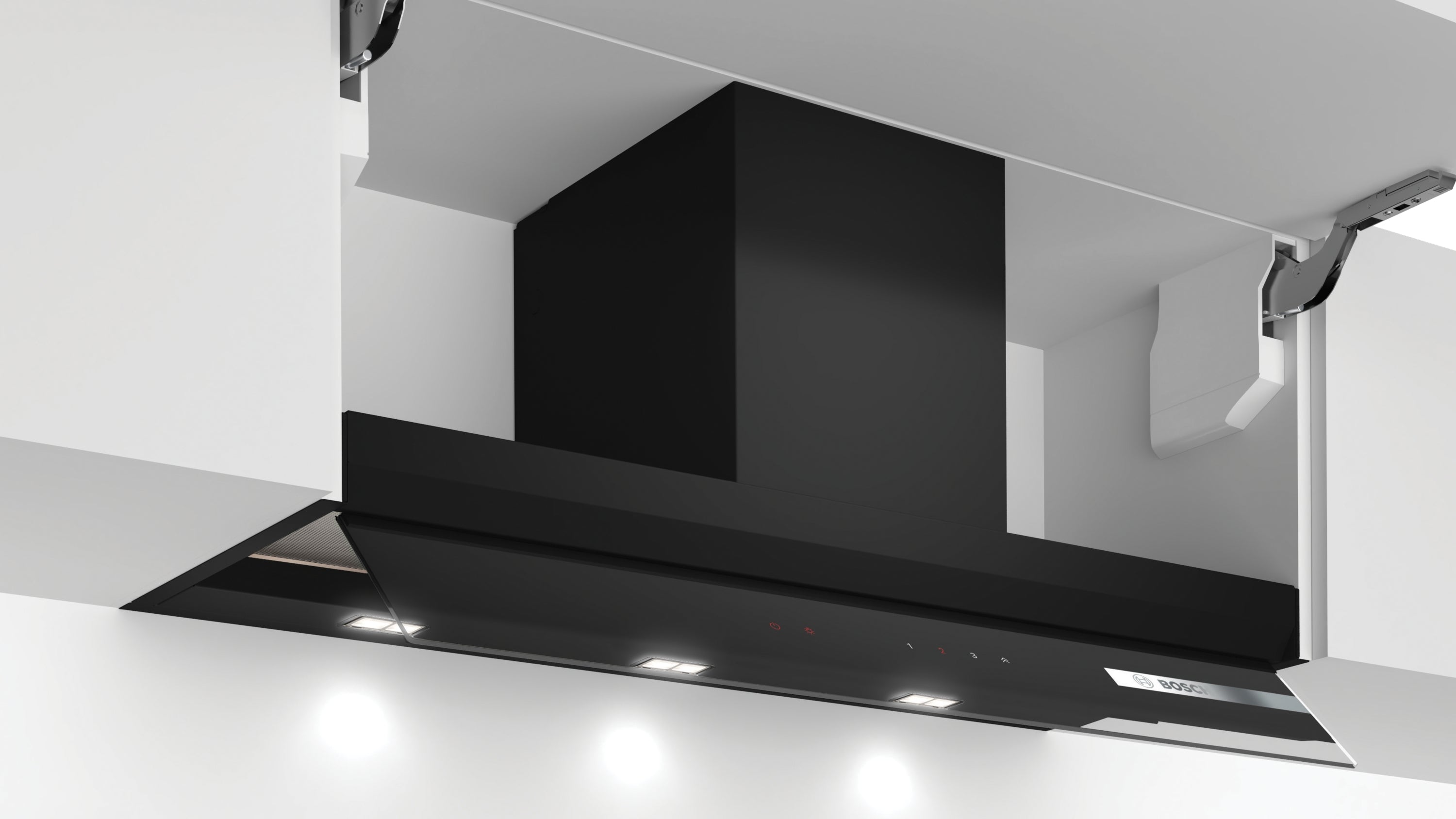 Bosch Serie 6, Integrierte Designhaube, 90 cm, Klarglas schwarz bedruckt