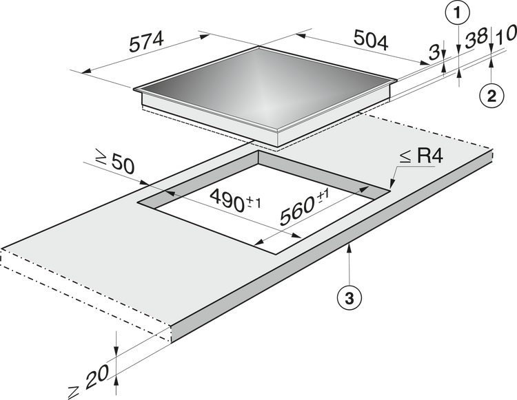 Piano cottura in vetroceramica MIELE
KM 6012 ED 400V