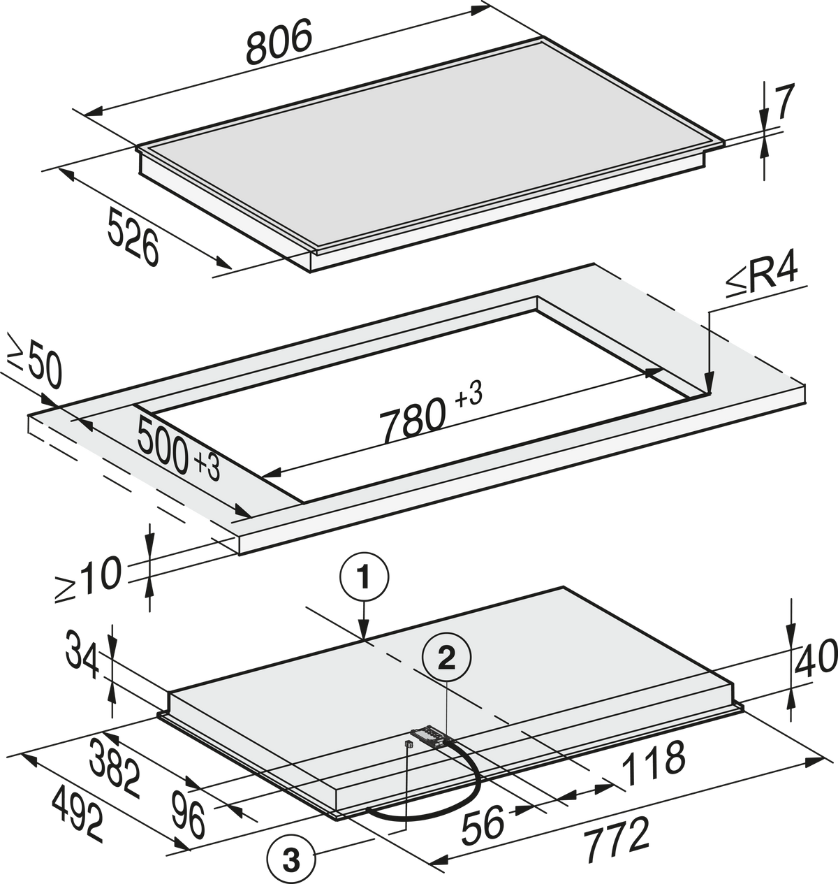 Table de cuisson vitrocéramique MIELE
KM 6564 FR 400V
