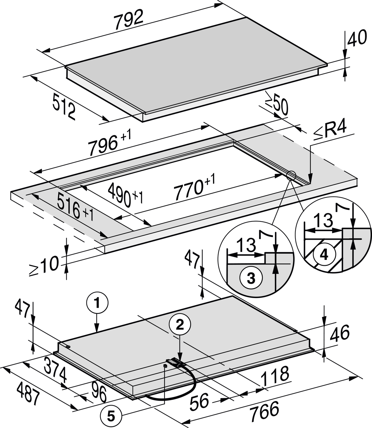 Table de cuisson vitrocéramique MIELE
KM 6564 FL 400V