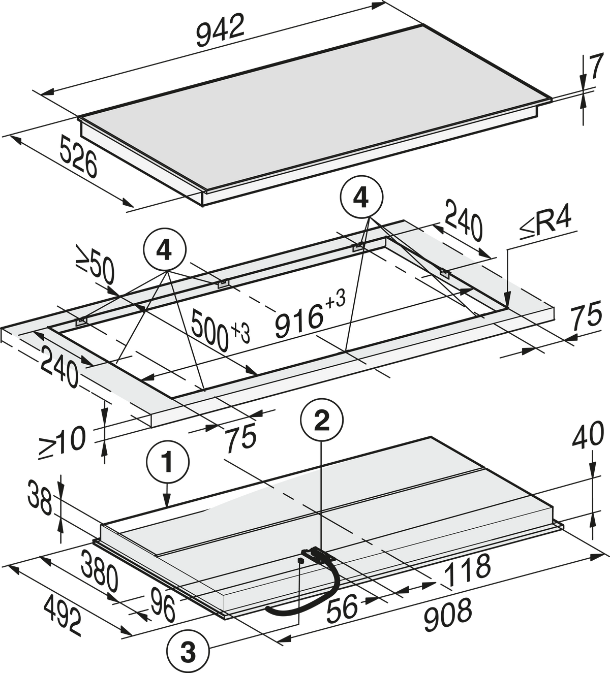 Table de cuisson vitrocéramique MIELE
KM 6565 FR 400 V