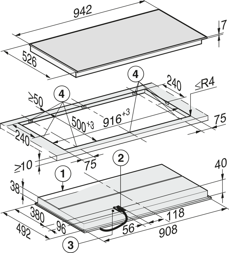 Table de cuisson vitrocéramique MIELE
KM 6565 FR 400 V