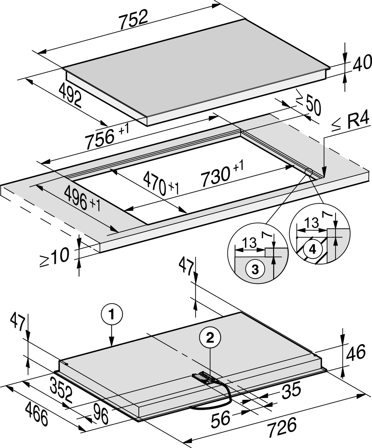 Table de cuisson vitrocéramique MIELE
KM 6542 FL 400V