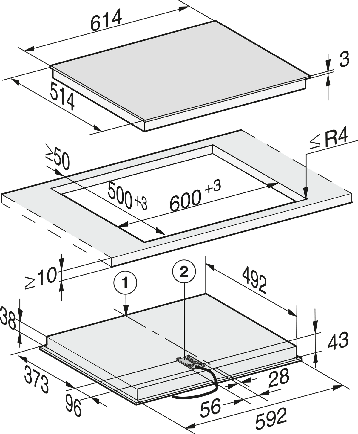 Table de cuisson en vitrocéramique MIELE
KM 6540 FR 400V