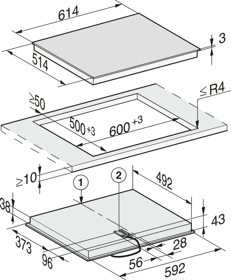 Table de cuisson en vitrocéramique MIELE
KM 6540 FR 400V