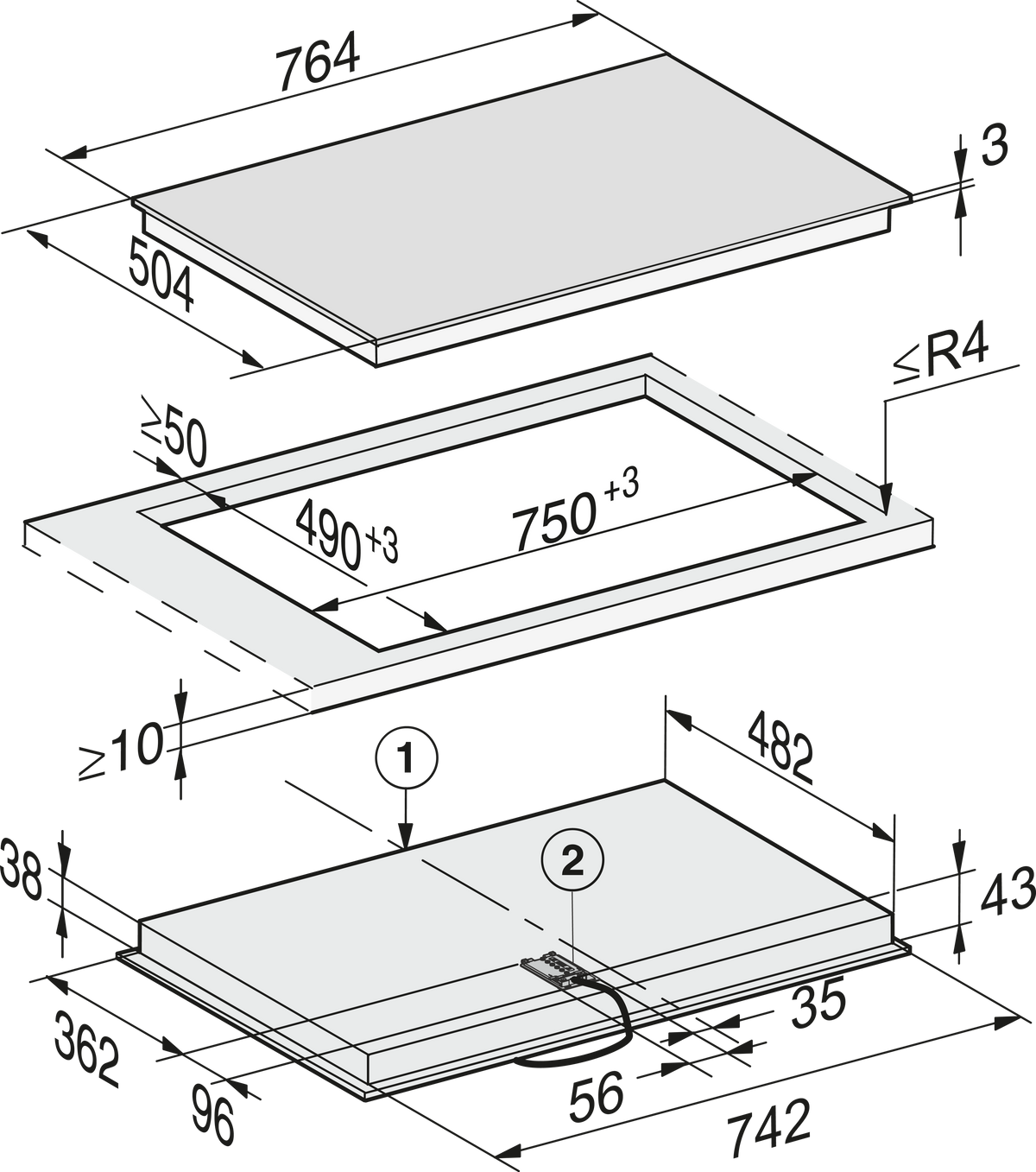 MIELE Ceramic Glass Hob
KM 6542 FR 400V