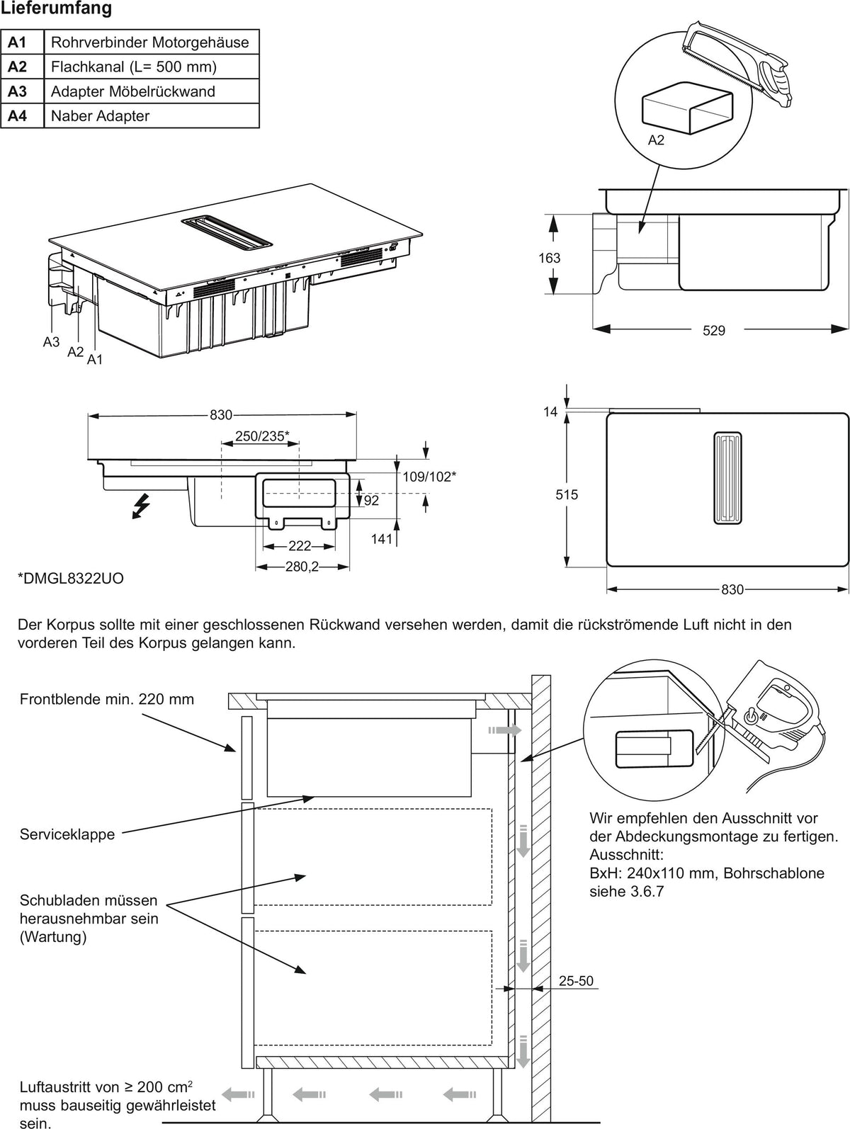 Electrolux Cooktop Extractor Fan DMSL8350UO