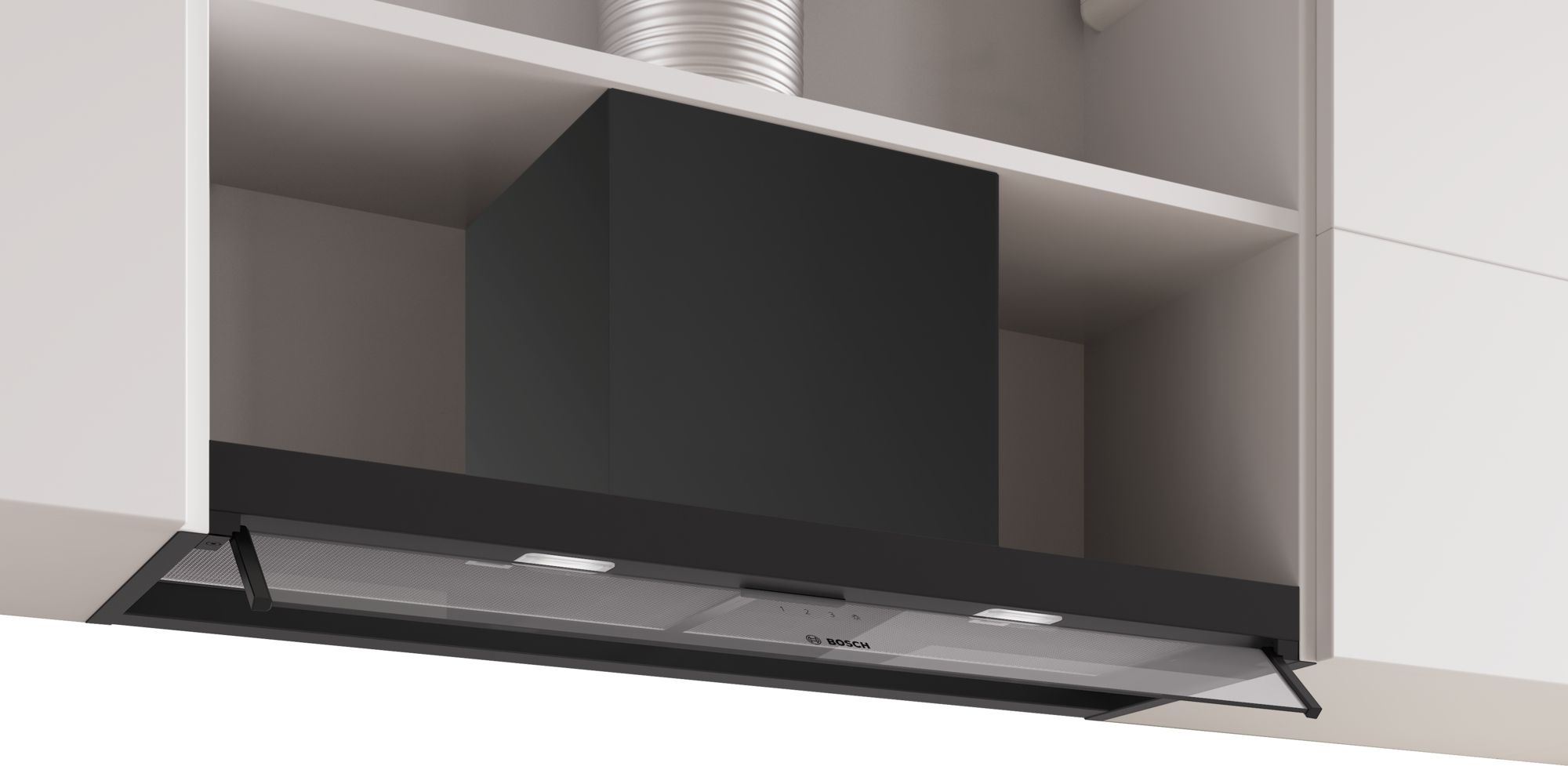 Bosch Serie 4, Integrierte Designhaube, 90 cm, Klarglas, Mattschwarz
