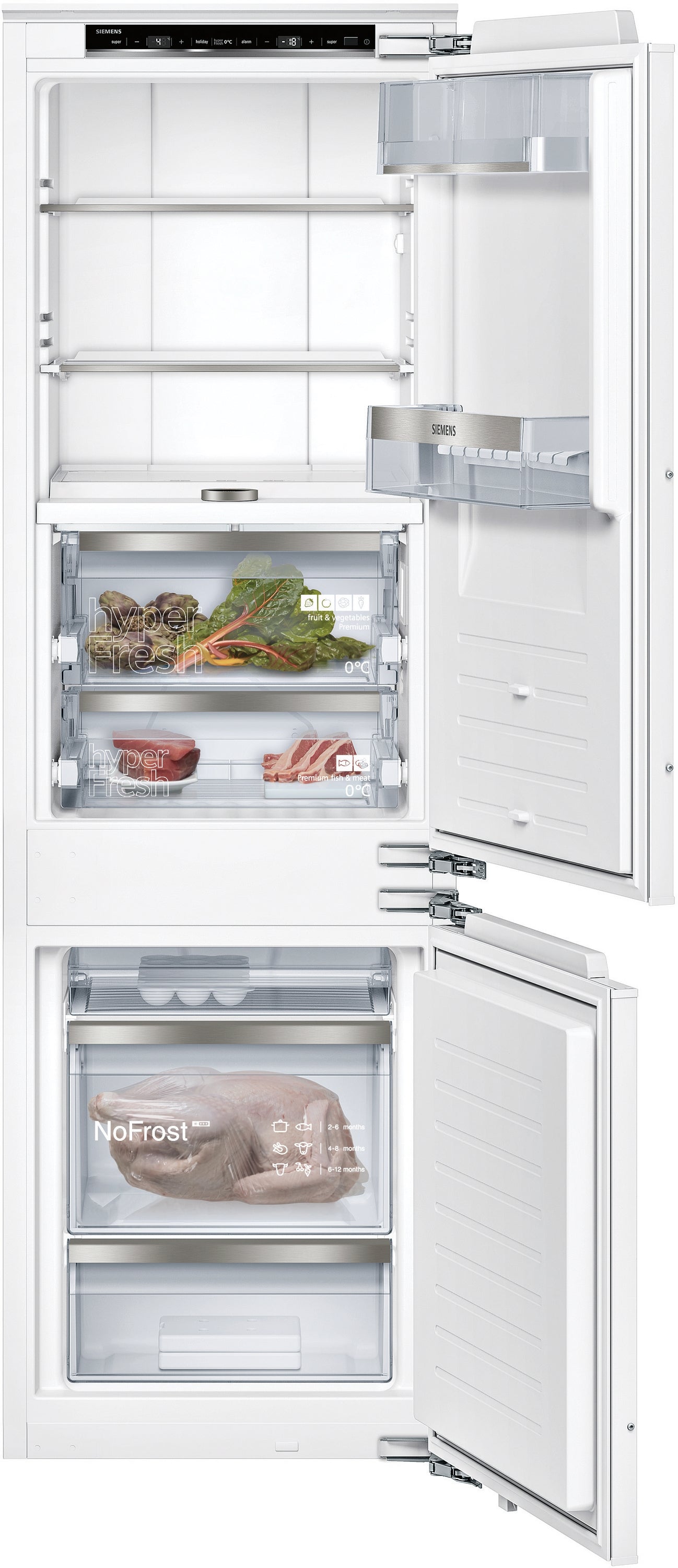 Siemens iQ700, Einbau-Kühl-Gefrier-Kombination mit Gefrierbereich unten, 177.2 x 55.8 cm, Flachscharnier mit Softeinzug