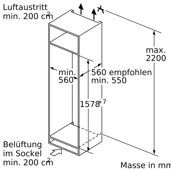 Bosch Serie 6, frigorifero da incasso con scomparto freezer, 158 x 56 cm, cerniera a filo, sinistro