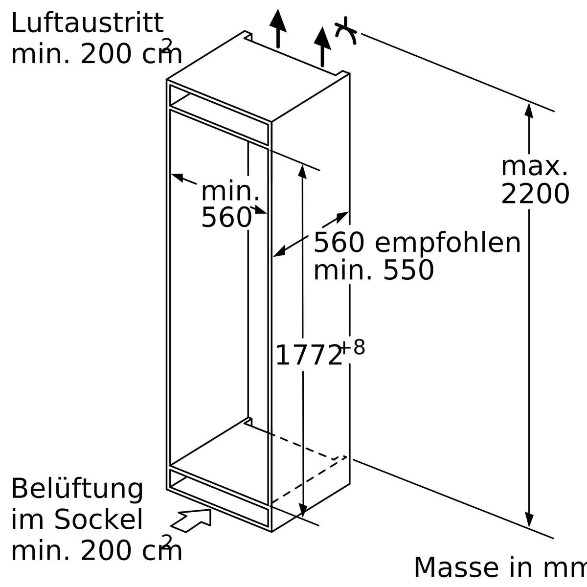 Bosch Serie 8, frigorifero da incasso con scomparto freezer, 177,5 x 56 cm, cerniera a filo, destro