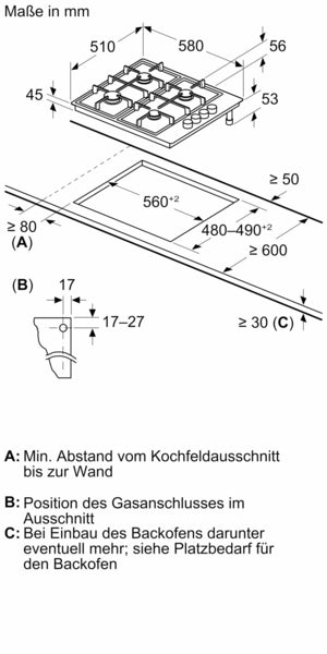Bosch Serie 2, Gaskochfeld, 60 cm, Edelstahl