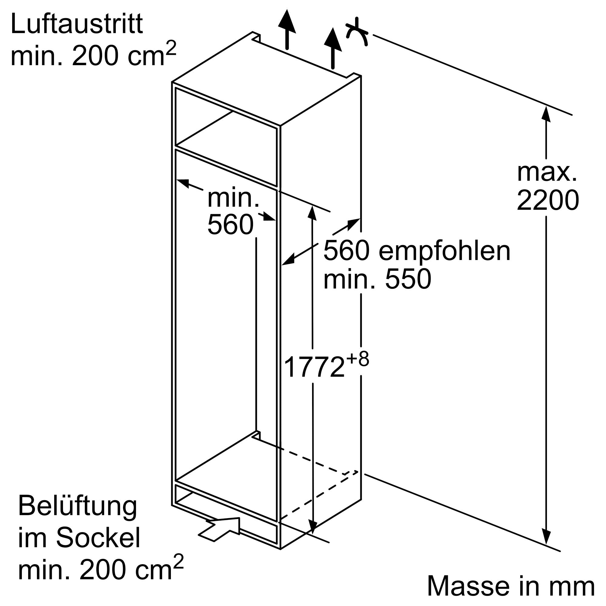 Bosch Serie 4, Einbau-Kühlschrank mit Gefrierfach, 177.5 x 56 cm, Flachscharnier, rechts