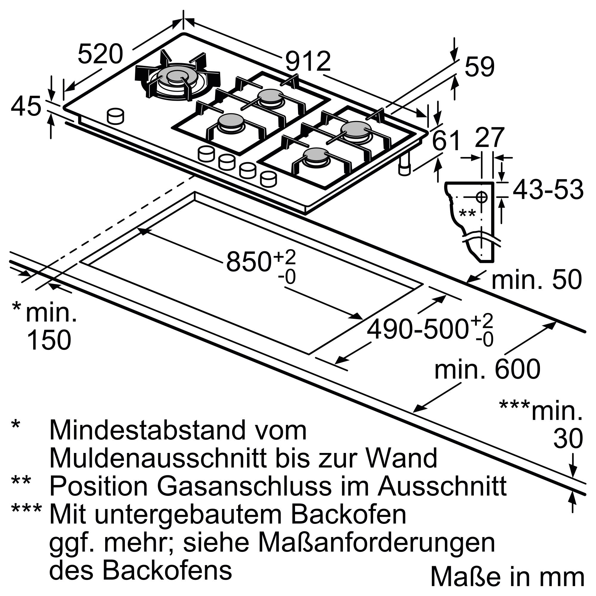 Siemens iQ700, Gaskochfeld, 90 cm, Glaskeramik