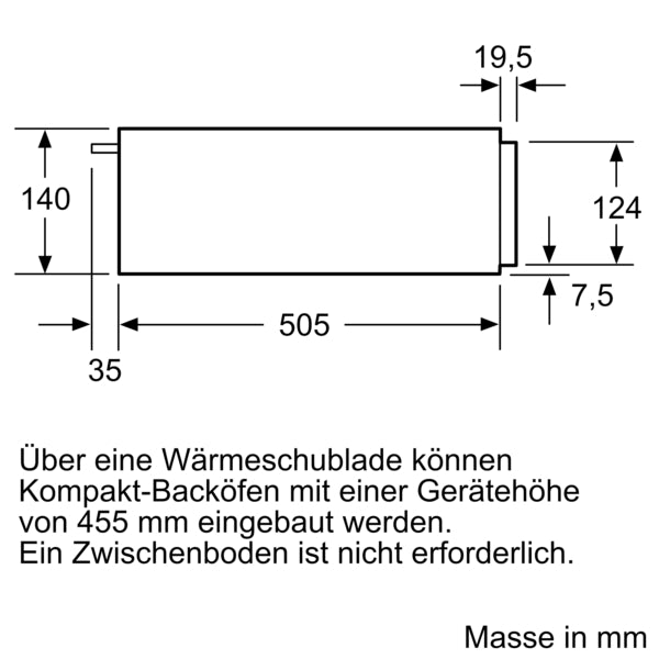 Siemens iQ500, Einbau Wärmeschublade, 60 x 14 cm, Schwarz