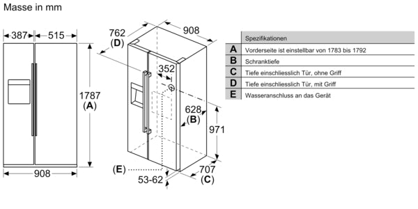 Bosch Serie 6, Amerikanischer Side by Side, 178.7 x 90.8 cm, Edelstahl (mit Antifingerprint)