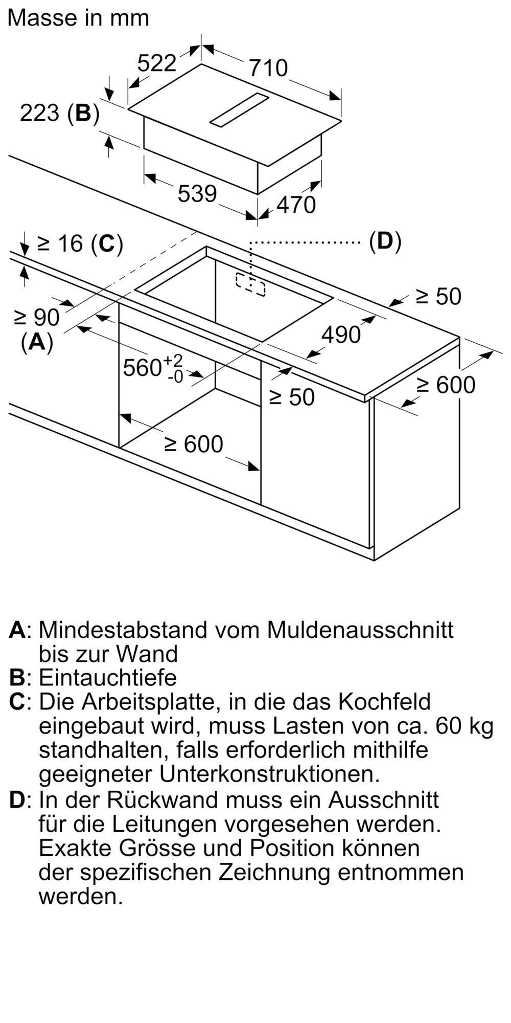 Siemens iQ500, Induktions Kochfeld mit integriertem Dunstabzug, 70 cm, Rahmenlos aufliegend