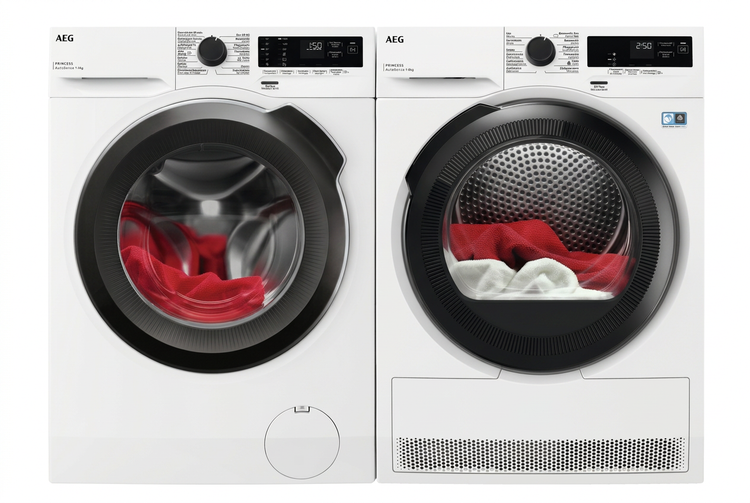 AEG Waschmaschine AWF9410 und Trockner THE8310 nebeneinander, illustrative Zusammenstellung