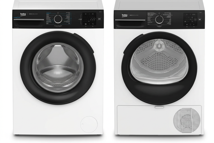 Beko Waschmaschine WM207 und Wäschetrockner TR207 nebeneinander, illustrative Zusammenstellung